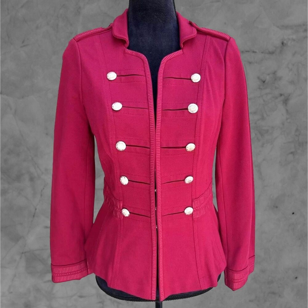 White House Black Market Jacket Women's 10 Red Military Peplum Structured Blazer